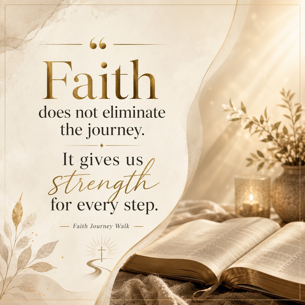 Faith Journey Walk quote graphic: Faith does not eliminate the journey; it gives us strength for every step.