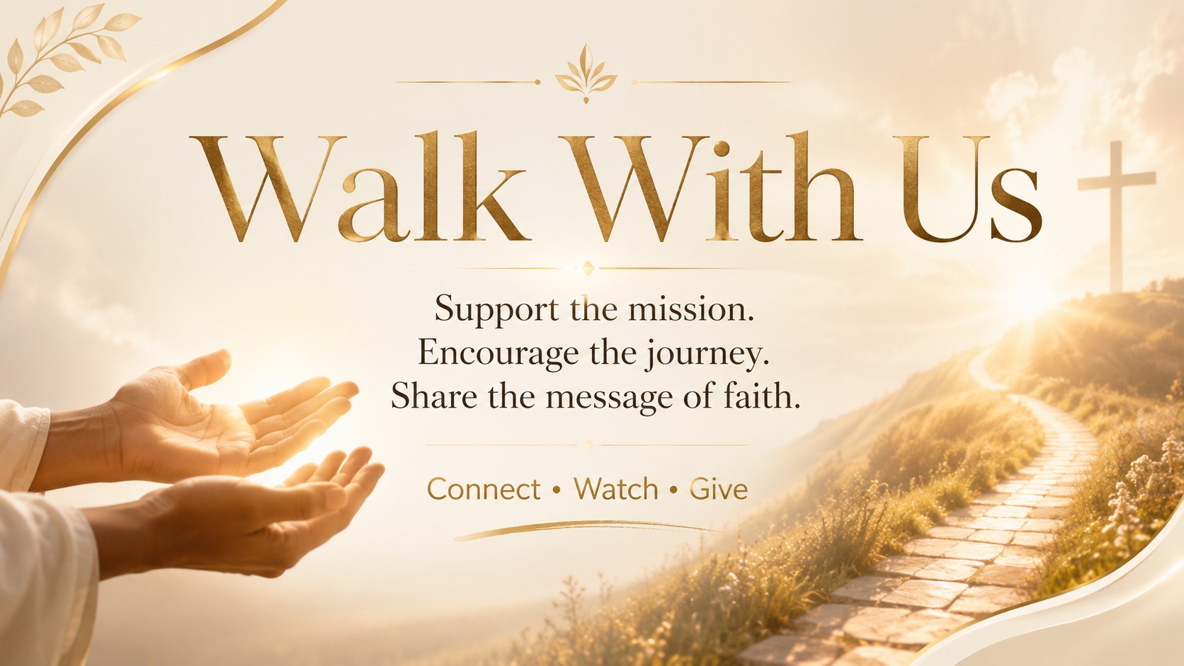 Walk With Us ministry graphic encouraging visitors to connect, watch, and give.